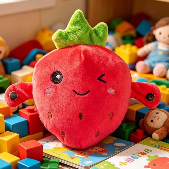 Muziek Pluche Speelgoed - Aardbei Kussen - Zintuiglijk Spel - Interactieve Melodie - 22.9 x 22.4 cm - Rood — afbeelding 3