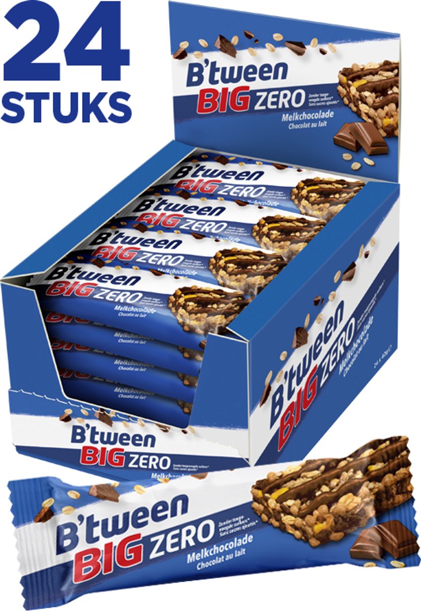 B'tween BIG Zero Melkchocolade - Tussendoortje - Mueslireep - 24 stuks x 40g - Voordeelverpakking