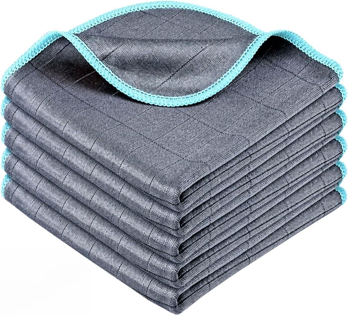 Set van 5 Carbon Microfiber Doeken 400 g/m², Streeploos en Pluisvrij voor Glas, Auto en Keuken, Blauw, 30 x 30 cm