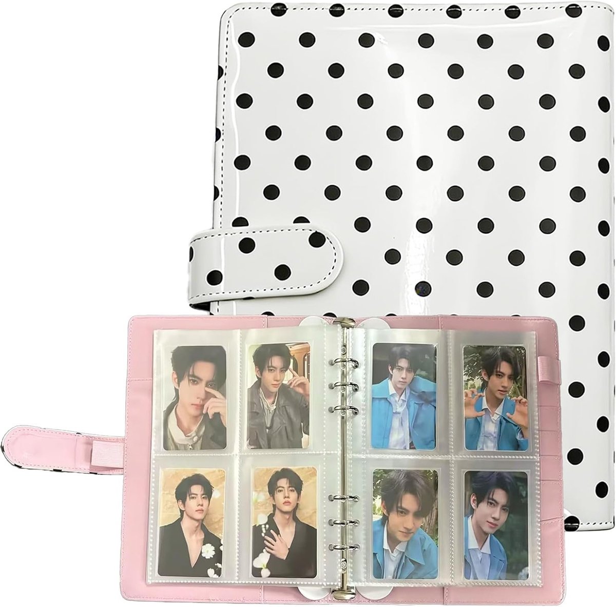 Kpop Foto Kaarten Album, A5 6 Ring Binder met 40 Kaartpagina's, PU Lederen Opbergmap voor 320 Foto Kaarten en Organisatie