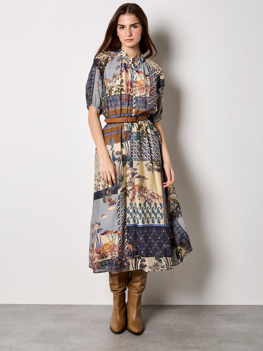 Midi-jurk met patchworkprint