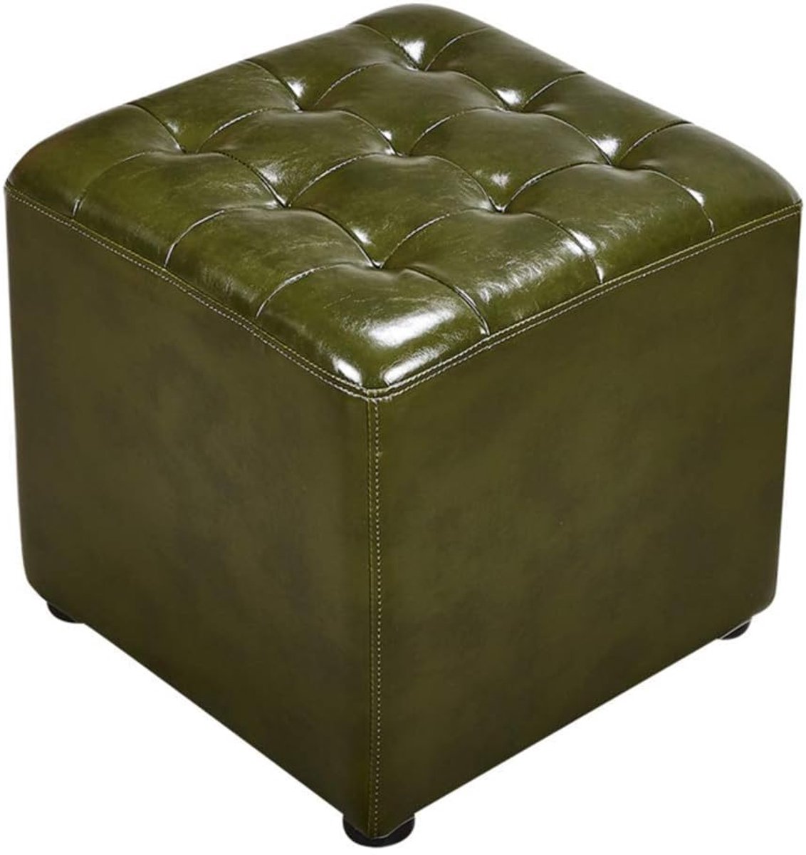 Zitkruk Poef - Voetenbankje - Woonkamer Decoratie - Waterproof Leer - 40x40x35cm - Groen