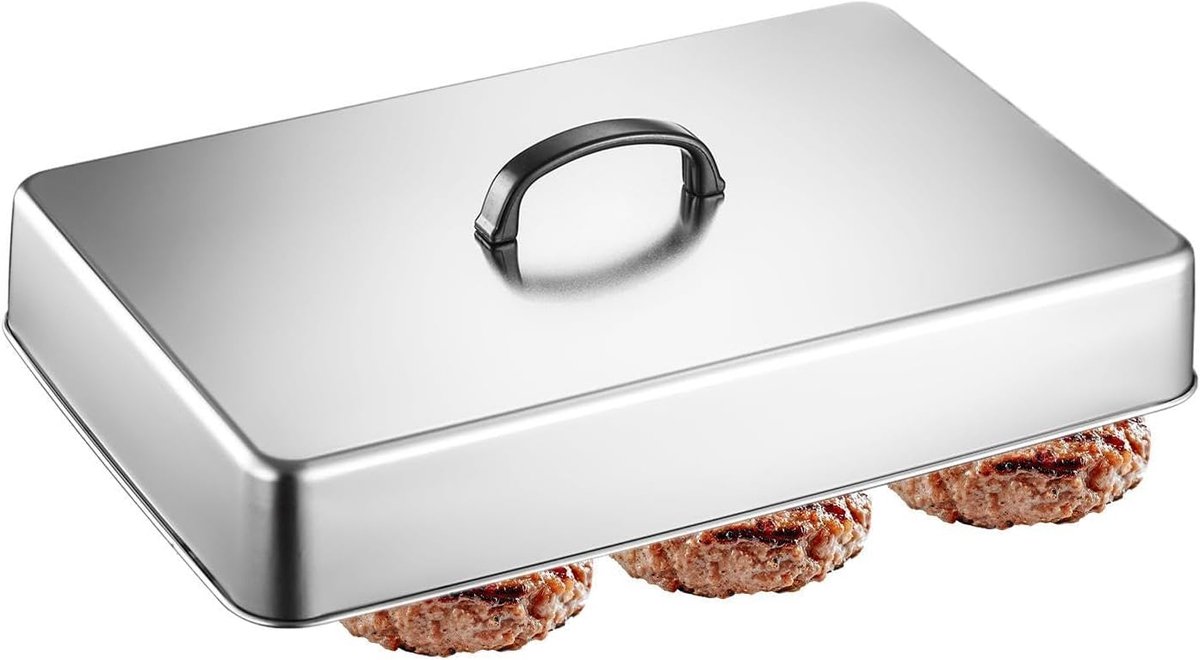 Grillplaat Bedruipdeksel - Stoomdeksel Bakplaat - Gelijkmatig Koken - Hittebestendige Grip - 43.8 x 28.5 cm - Zilver