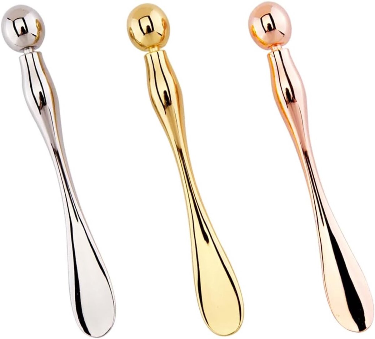 3-delige 2-in-1 metalen spatel set voor cosmetica, mini make-up schepje en huidverzorging applicator voor gezichtscrème, masker en lotion