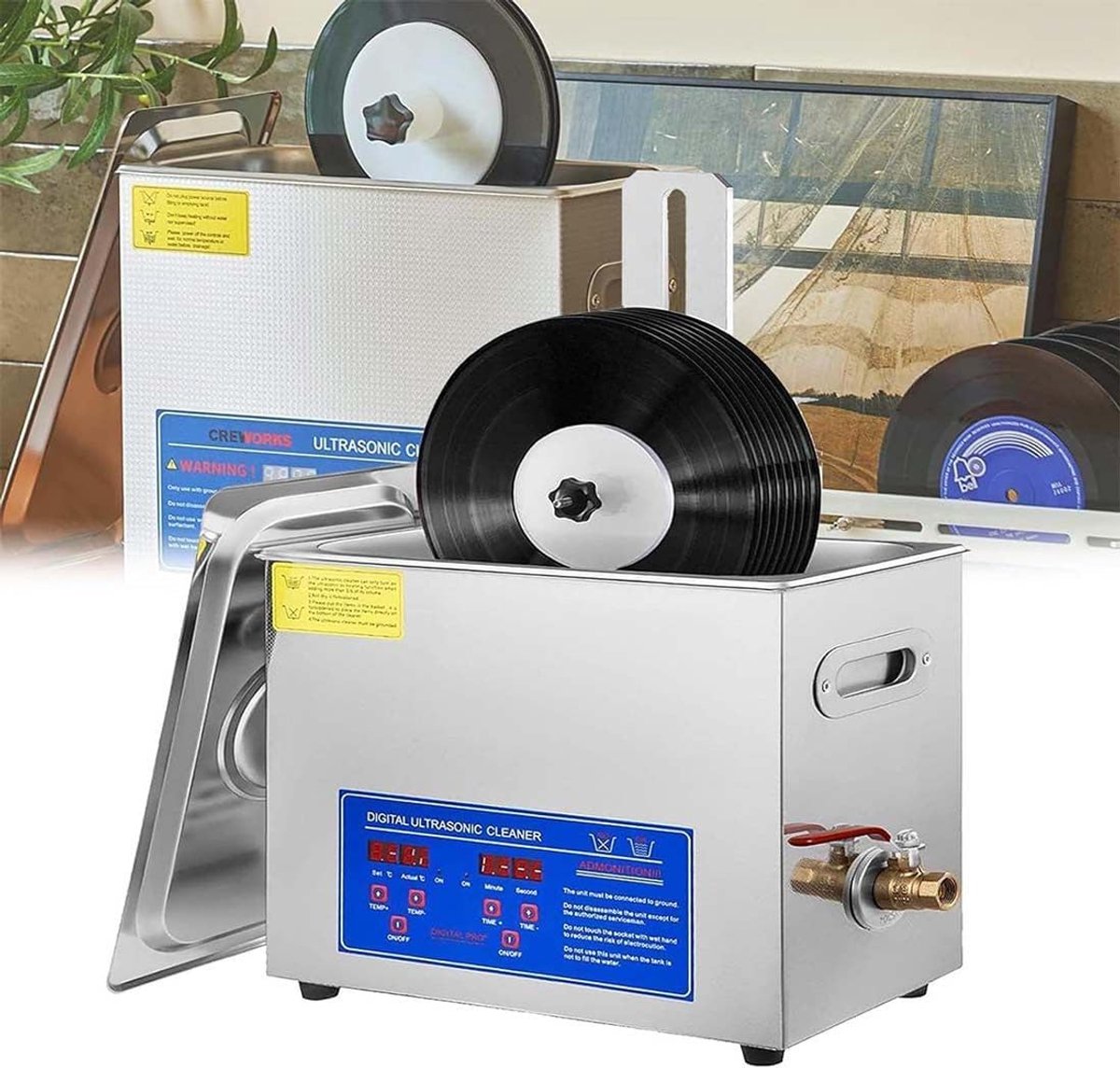 Ultrasone Platenreiniger - Vinyl Reiniger - Platen Schoonmaken - Automatische Rotatie - 6 Liter - Zilver