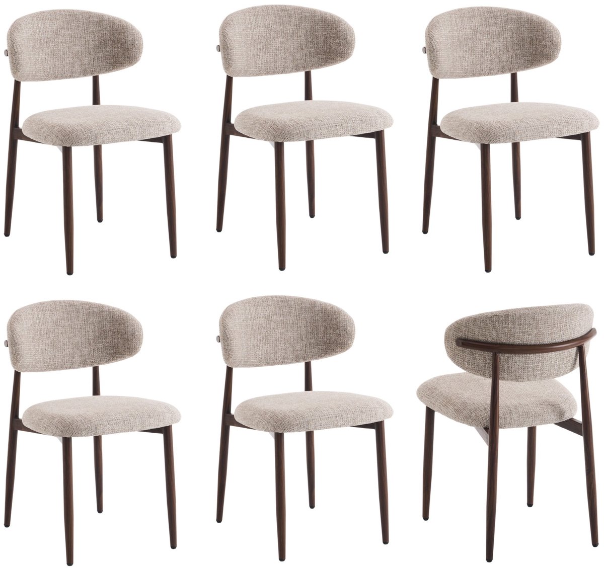 Eetkamerstoelen Celia - Set van 6 - Taupe Walnoot - Japandi Stijl Eetkamerstoel - Zachte Stofbekleding - Metalen Poten Houtlook