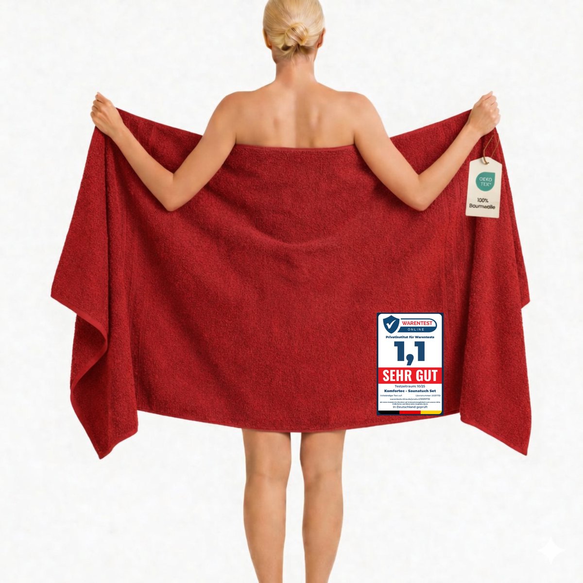 Komfortec Badhanddoek 100x200 cm van 100% Katoen, XXL Saunahanddoek, Grote Douchehanddoek, Zacht & Absorberend, Rood