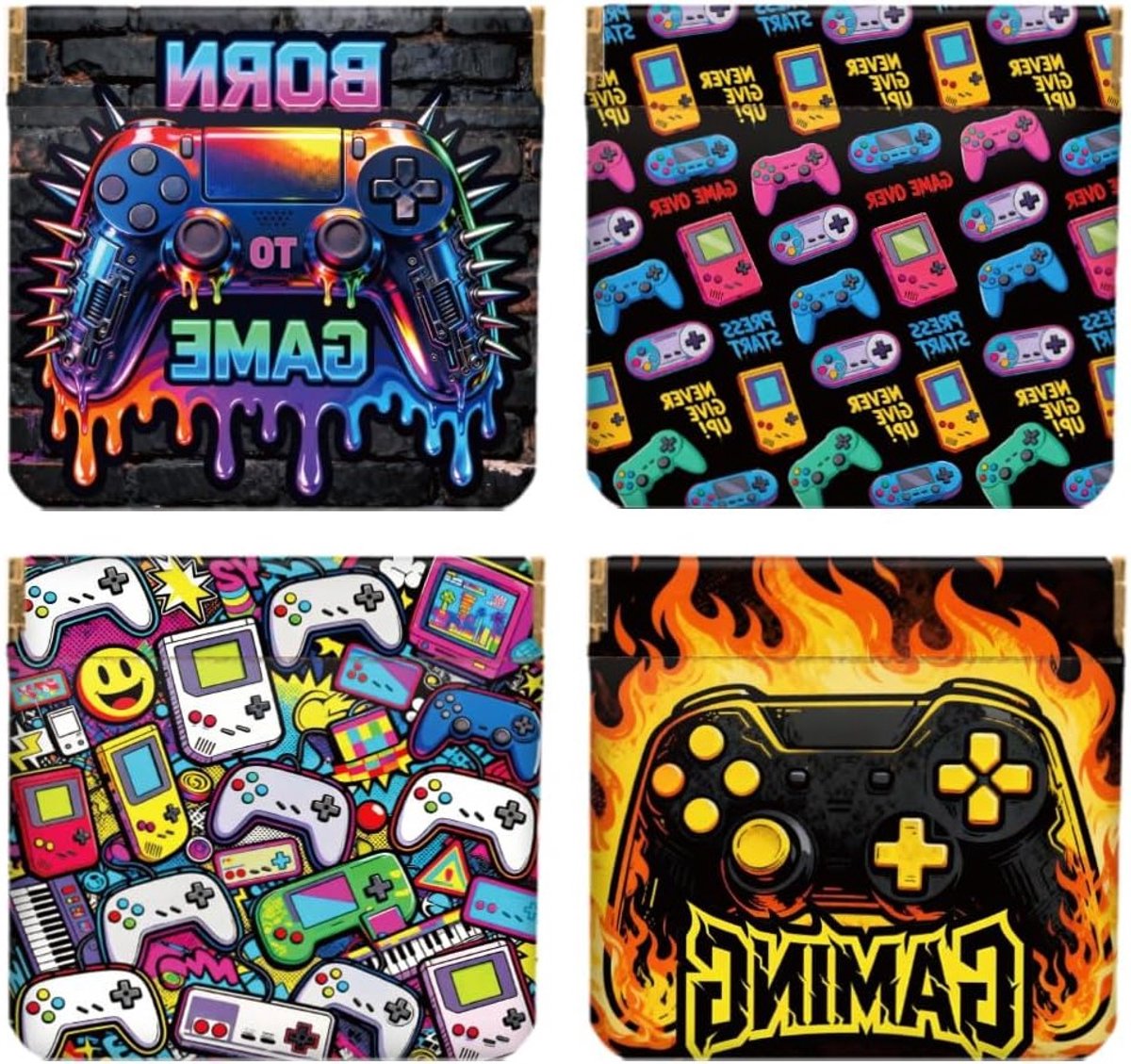 4 Stuks Kleine Leren Squeeze Portemonnee voor Vrouwen met Game Controller Patroon, Waterdicht en Duurzaam, Ideaal voor Munten en Mini Geldzak voor Volwassenen en Tieners