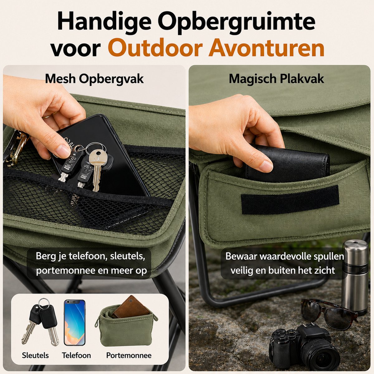 Heuts Goods - Mini Campingstoel - Vouwstoel - Campingstoel Opvouwbaar - Strandstoel - Kampeerstoel - Makkelijk Draagbaar - Inklapbaar - Lichtgewicht - Groen — cadeau in Sport & Outdoor - foto 6