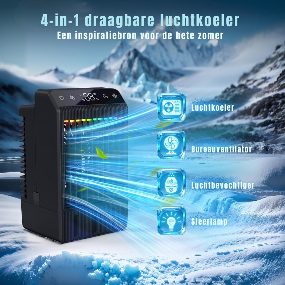 DnA® Airco Zonder Afvoerslang - Mobile Airco - Aircooler - Energy Class A++ - 1L Water Tank - Zwart - 20cm x 16cm x 25cm – foto 3
