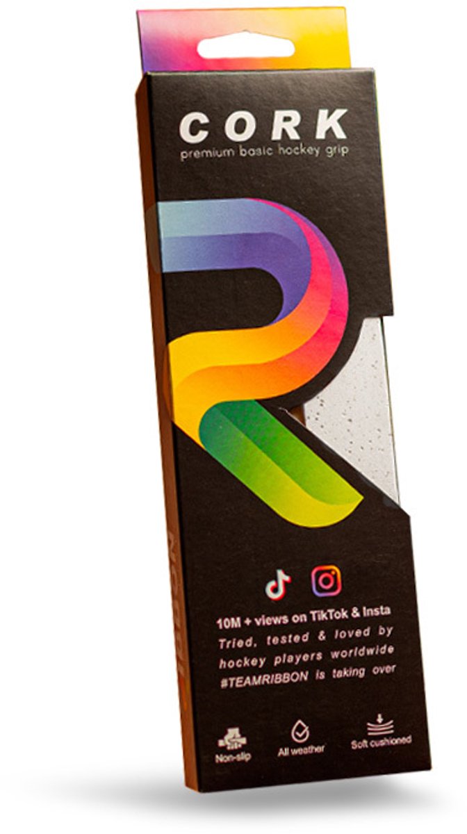 RIBBON Cork Hockey Basisgrip – Grip Tape Hockeystick – Natuurlijk Comfort – Anti-Slip - 1 Pack - Wit
