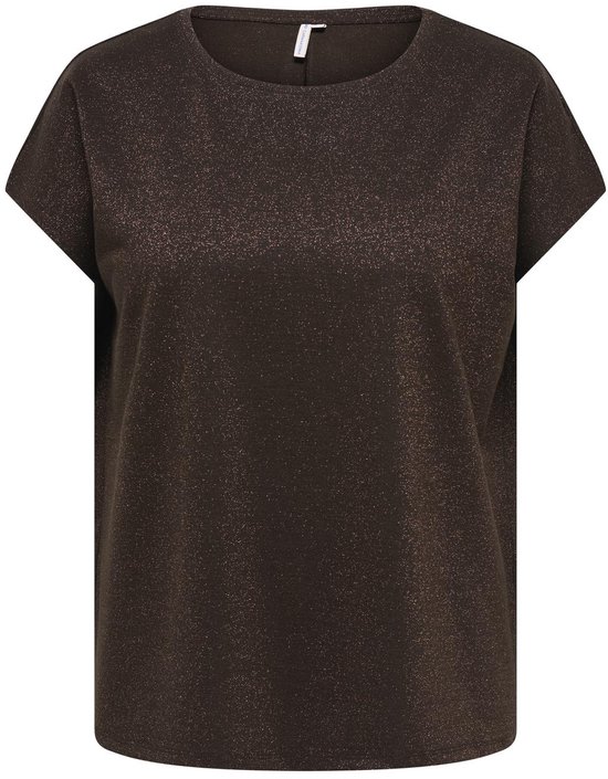 Bruin t-shirt met korte mouwen en subtiele glitter details.