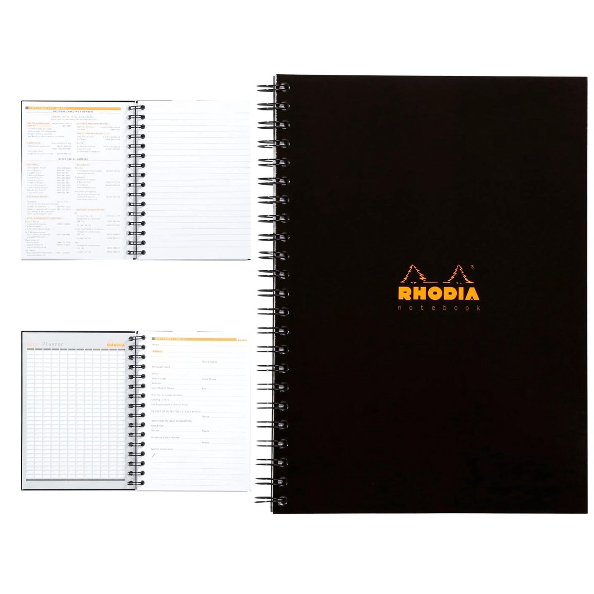 Rhodia Notitieboek - A4 – Spiraal - Hardcover - 90 G Papier – 160 Pagina's – Zwart - 3 Stuks