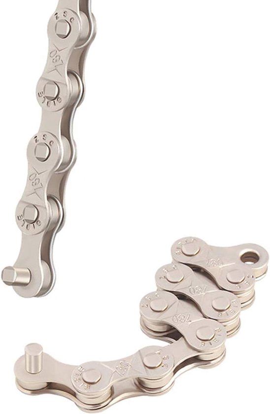 Zilverkleurige fietsketting met pers-in verbinding, 116 schakels.