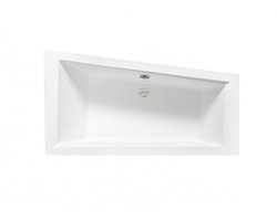 Badland INTIMA hoekbad 180 x 125 cm links wit met bamboe badplank zonder zijpaneel