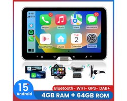 Awesafe 1DIN Autoradio - Android 15.0 Systeem - Draadloos Apple CarPlay & Android Auto - 10.1 inch HD verstelbaar scherm - USB, Aux, Bluetooth - GPS Navigatie - RAM 4GB + ROM 64GB - Met ventilator