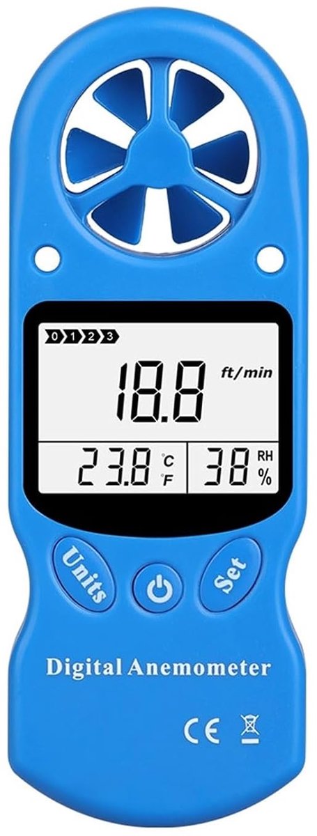 Digitale Anemometer - Windsnelheid meter - Luchtmeting Buiten - Met Thermometer - Compact Formaat - Blauw