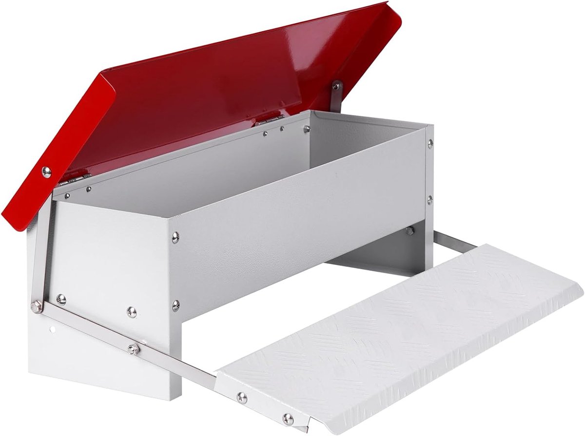 Voederautomaat Kippen - Gevogelte voeder - Voer Verstrekken - Rattenveilig Ontwerp - 5 kg Volume - Wit Rood