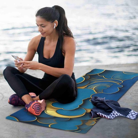 Yoga Reismat - Oefenmat Antislip - Thuis Sporten - Niet-giftig Materiaal - 180x66 cm - Blauw Goud — afbeelding 4