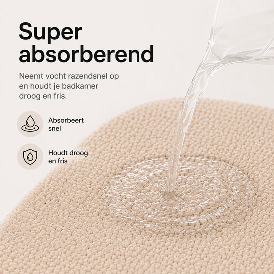 Water op een absorberende beige badmat.