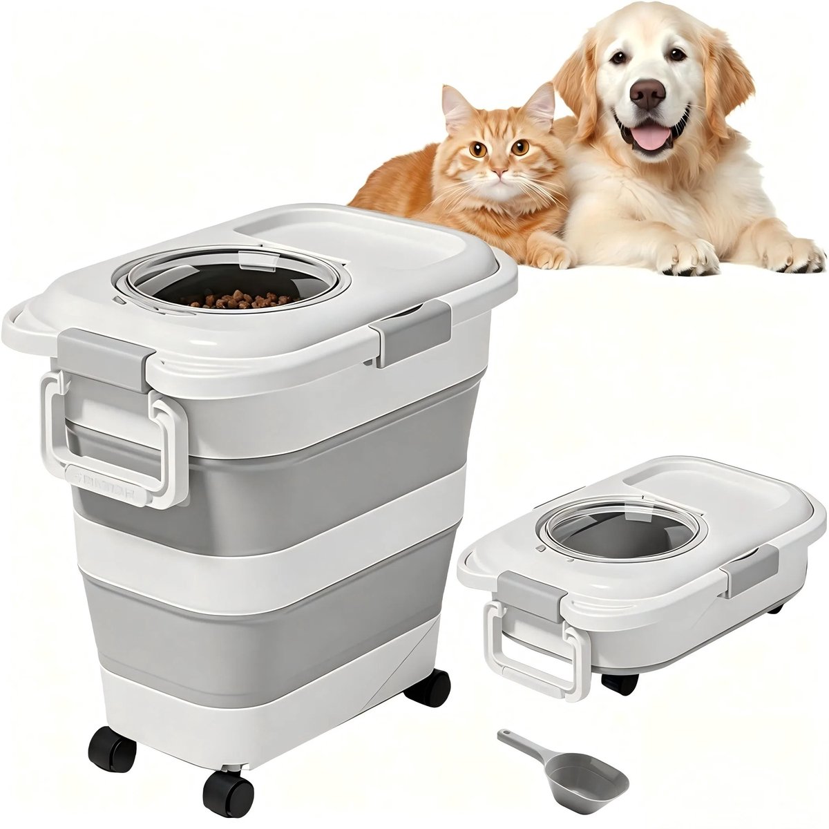 DIMICO - Hondenvoer Container - Voerton Hond - Voedselcontainer 12L - Voeropslag met Wielen - Incl. Voerschep - Transparant