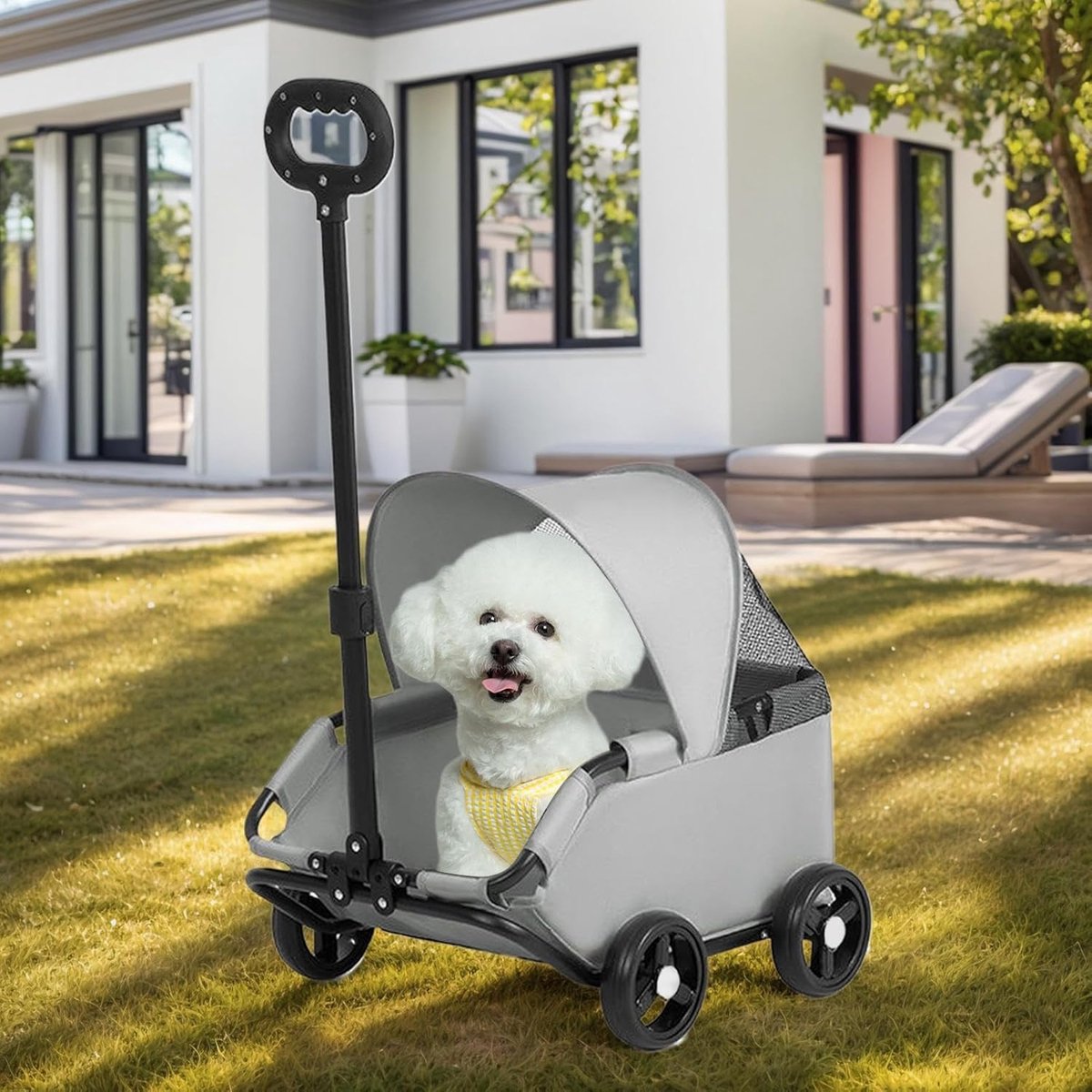 Dierenwandelwagen - Huisdierbuggy - Buitenritten - Compact opvouwbaar - Tot 7 kg - Grijs