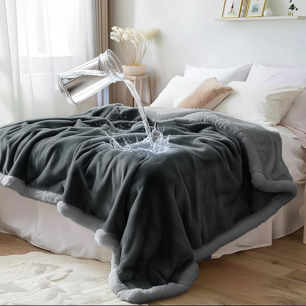 Famanu Waterdichte deken van 160 x 200 cm, omkeerbare sherpa fleece plaid, zacht en warm, ideaal voor kinderen en huisdieren