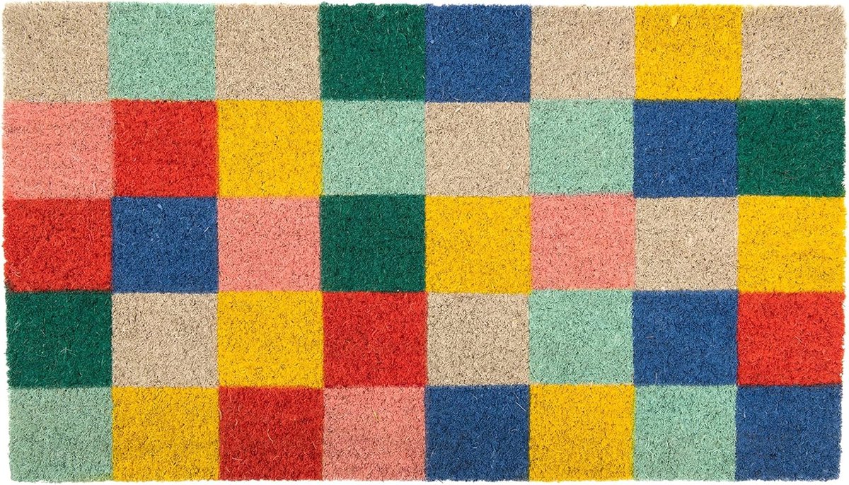Famanu Kokos deurmat met antislip onderkant, handbeschilderd, 70 x 40 cm, multicolor Transparant