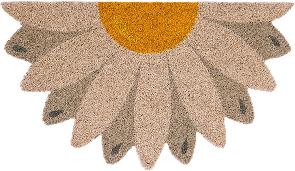 Famanu Grappige kokos deurmat met antislip PVC, 70x40 cm, Daisy white Neutraal
