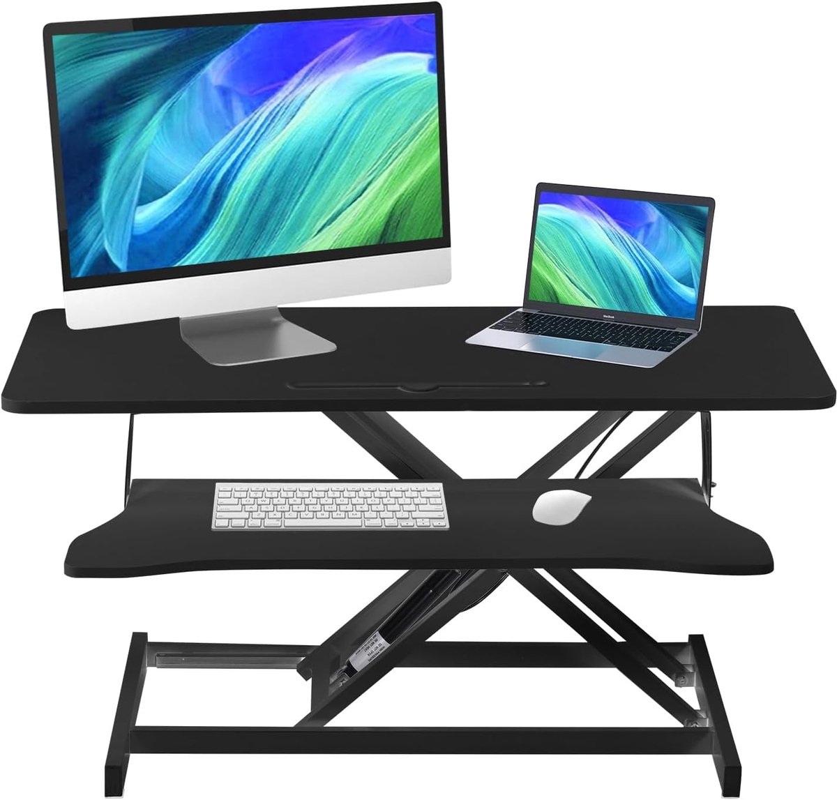 Verstelbaar bureau - Zit-sta werkplek - Ergonomisch werken - Pneumatisch hefmechanisme - 94x40 cm - Zwart