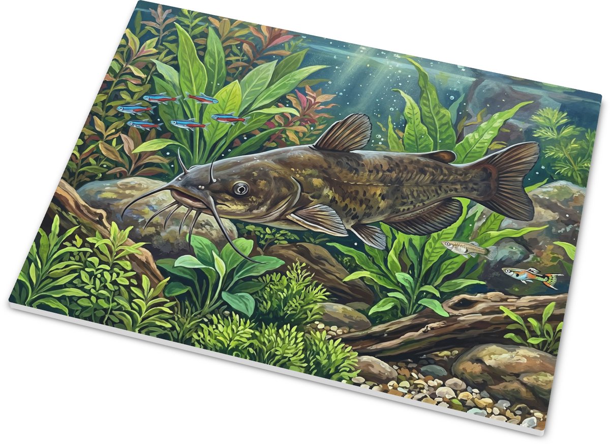 Tegeltje - Meerval in aquarium - Natuurlijke onderwater decoratie 15x20 cm