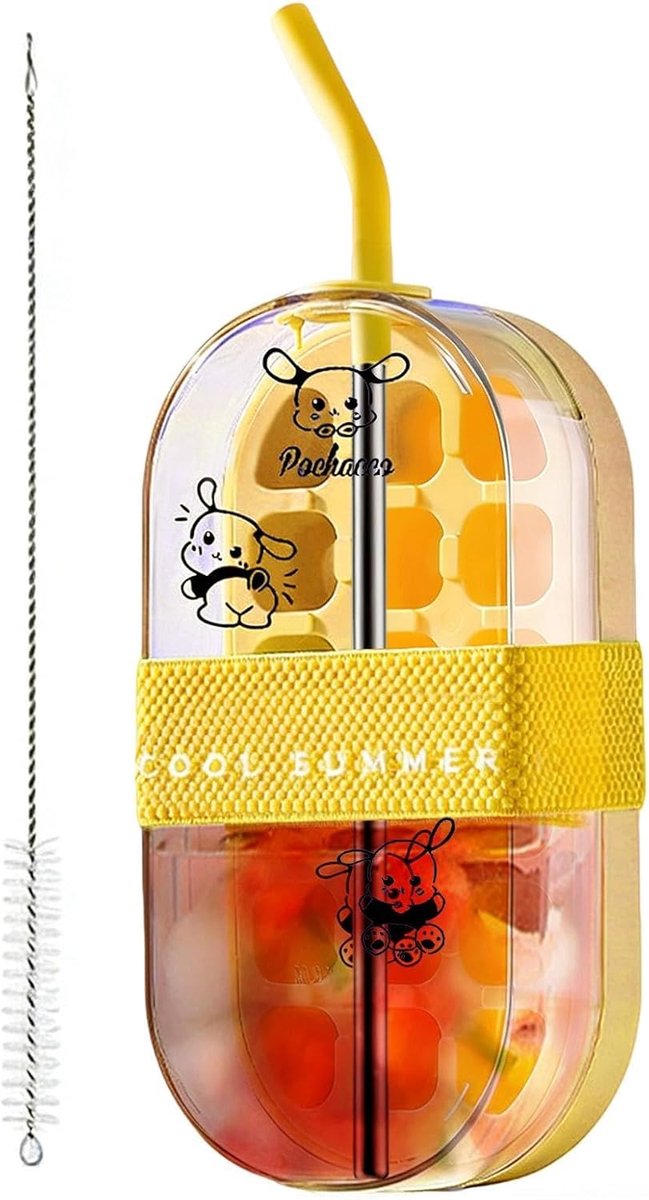 IJsblokjesmaker Fles - Drinkfles IJs - Drankjes Koelen - 2-in-1 Ontwerp - 231L x 122B cm - Geel