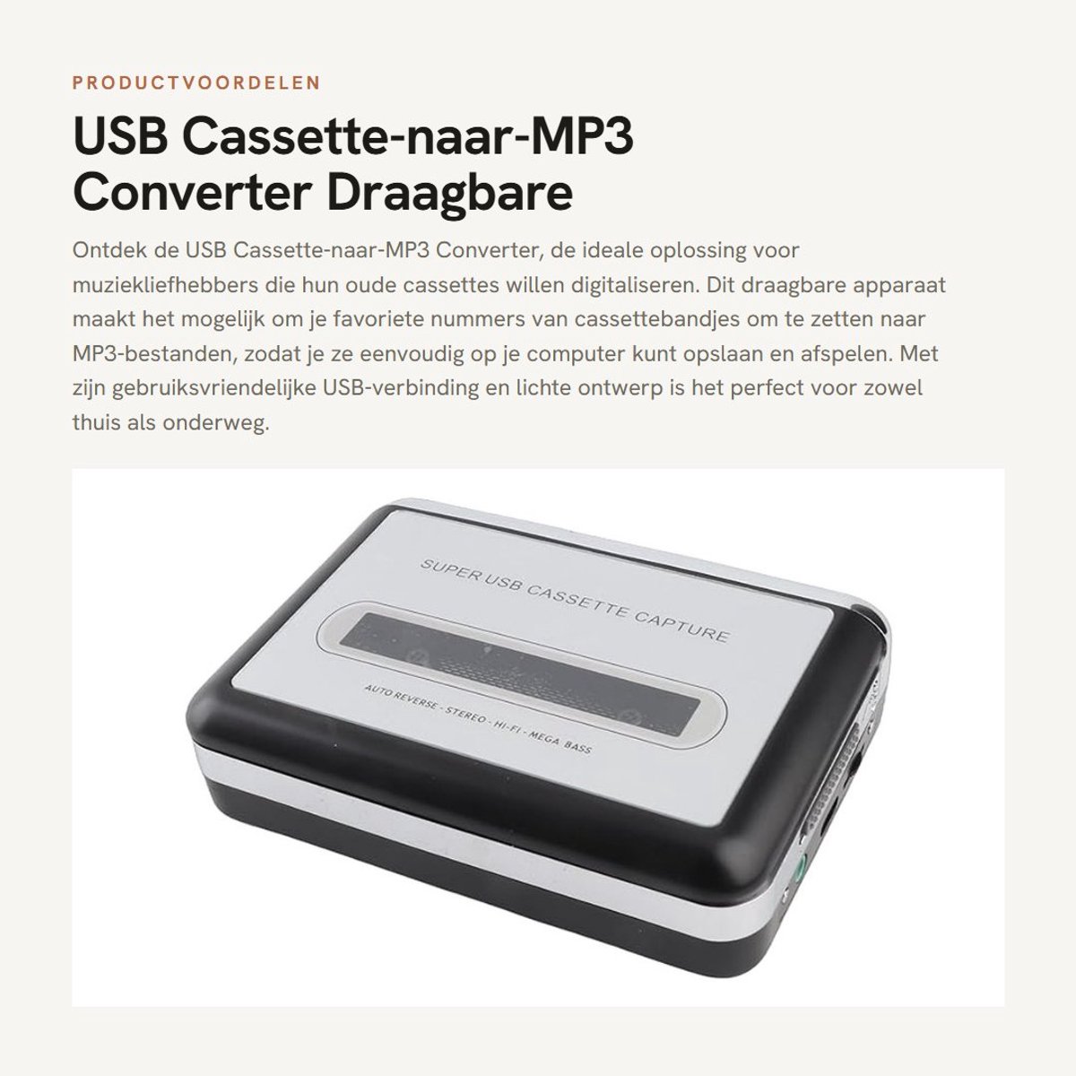 Dailygoods - USB Cassette-naar-MP3 Converter - Draagbare Cassette Converter - Eenvoudige USB-verbinding - Stereo Audio - Converteren naar MP3 - Geschi...