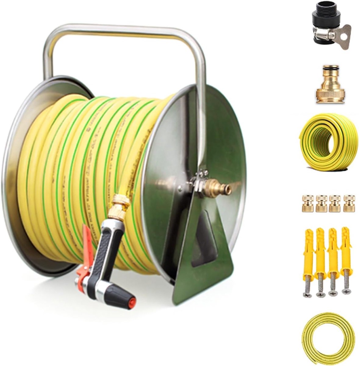 Slanghaspel - Hose Reel - Tuinonderhoud - Wandmontage - 20m - Zilver