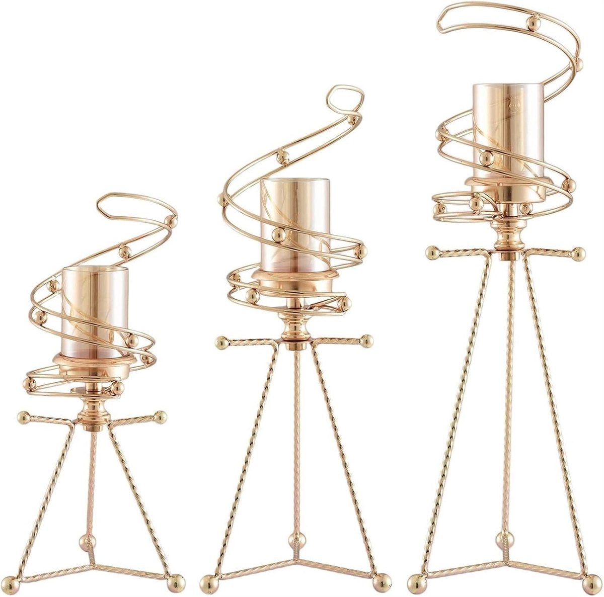Kandelaar set - Kaarshouder goud - Sfeervol dineren - Antislip basis - 3 stuks - Goud