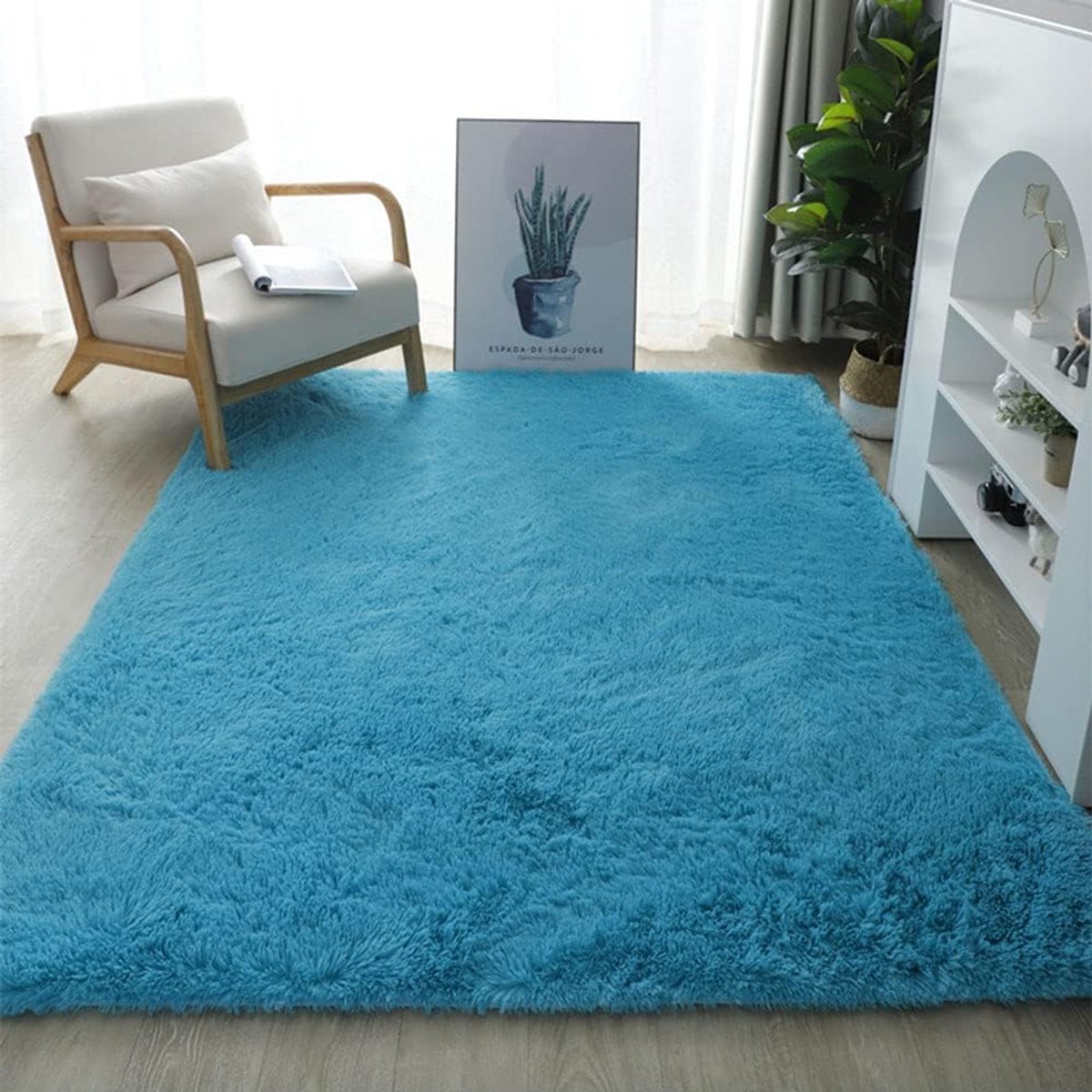 Hoogpolig Tapijt - Pluche vloerkleed - Comfort in huis - Antislip onderkant - 200 x 400 cm - Blauw