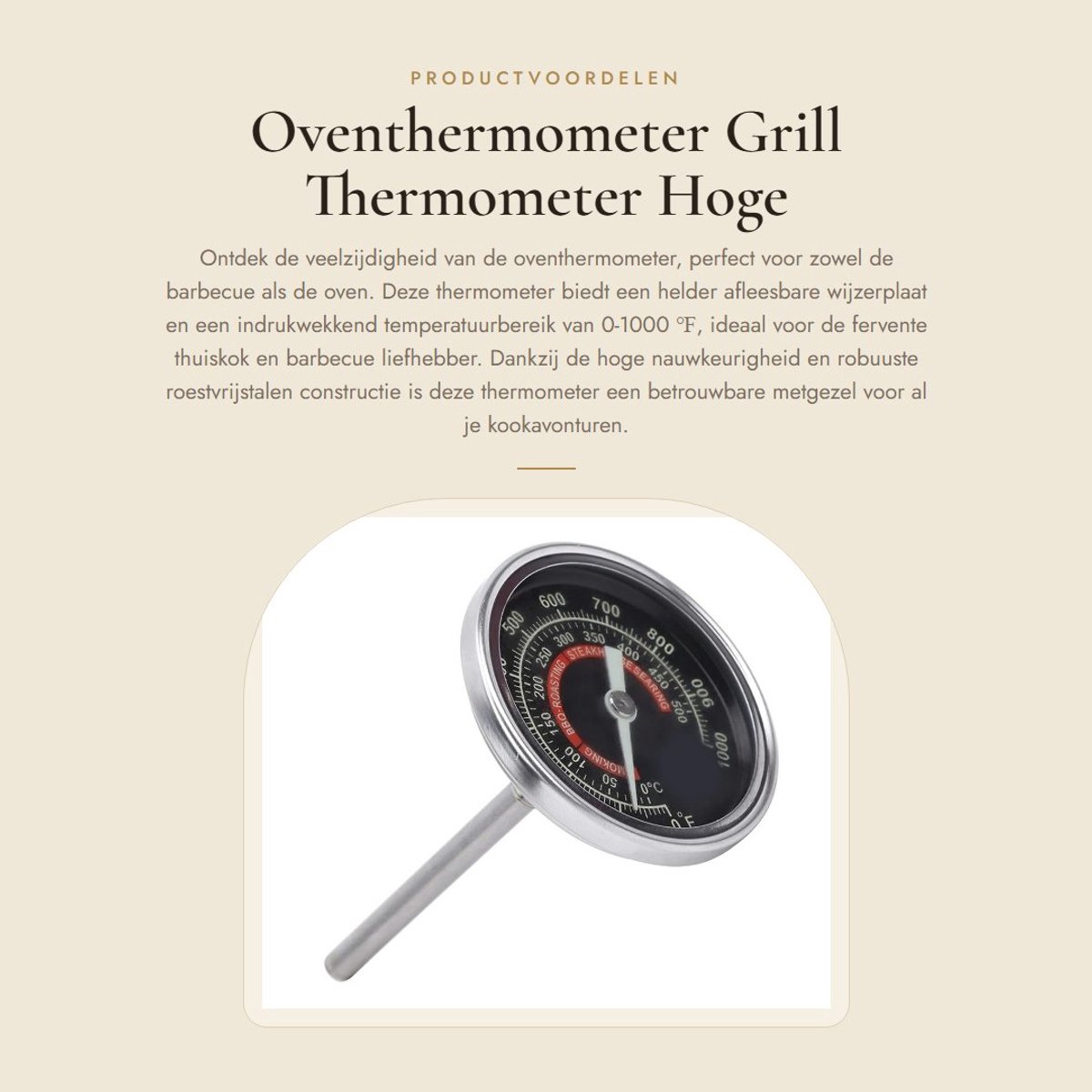 Dailygoods- Oventhermometer Waterdicht - Digitale Keukenthermometer - Hoge Nauwkeurigheid - Temperatuurbereik 0-1000 ℉ - Roestvrij Staal - Grote Wijzerplaat