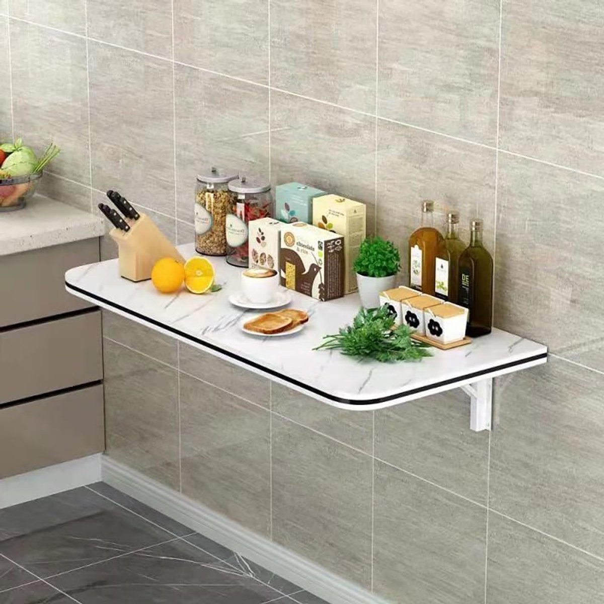 Opklapbare wandtafel - Klaptafel bureau - Ruimte besparen - Marmerpatroon - 30/40 cm breed - Zwart wit