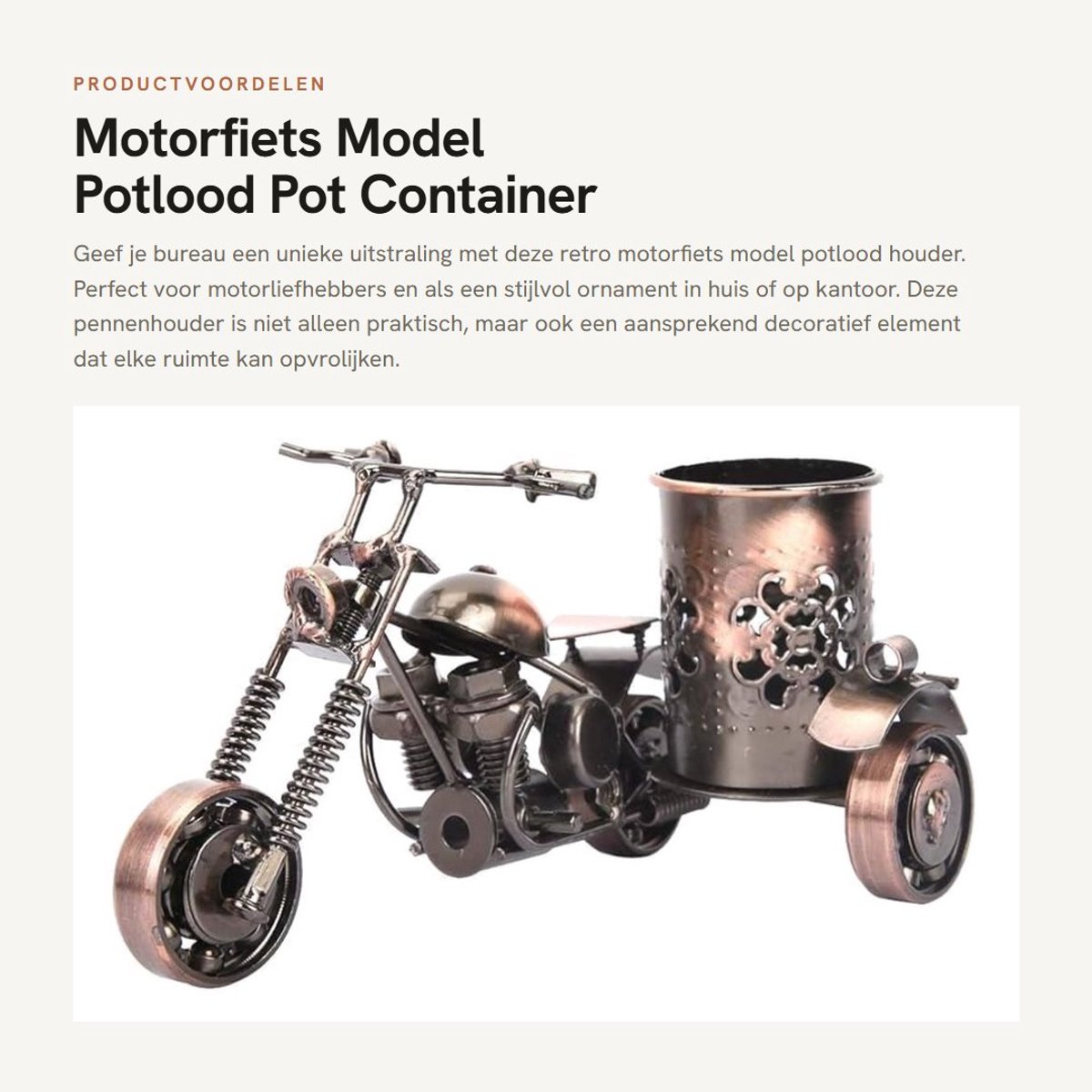 Dailygoods - Vintage Motorfiets Penhouder - Unieke Bureau Decoratie - Creatief Ontwerp - Houtkleur - Desk Accessoire - Stijlvolle Organisatie - Geschi...