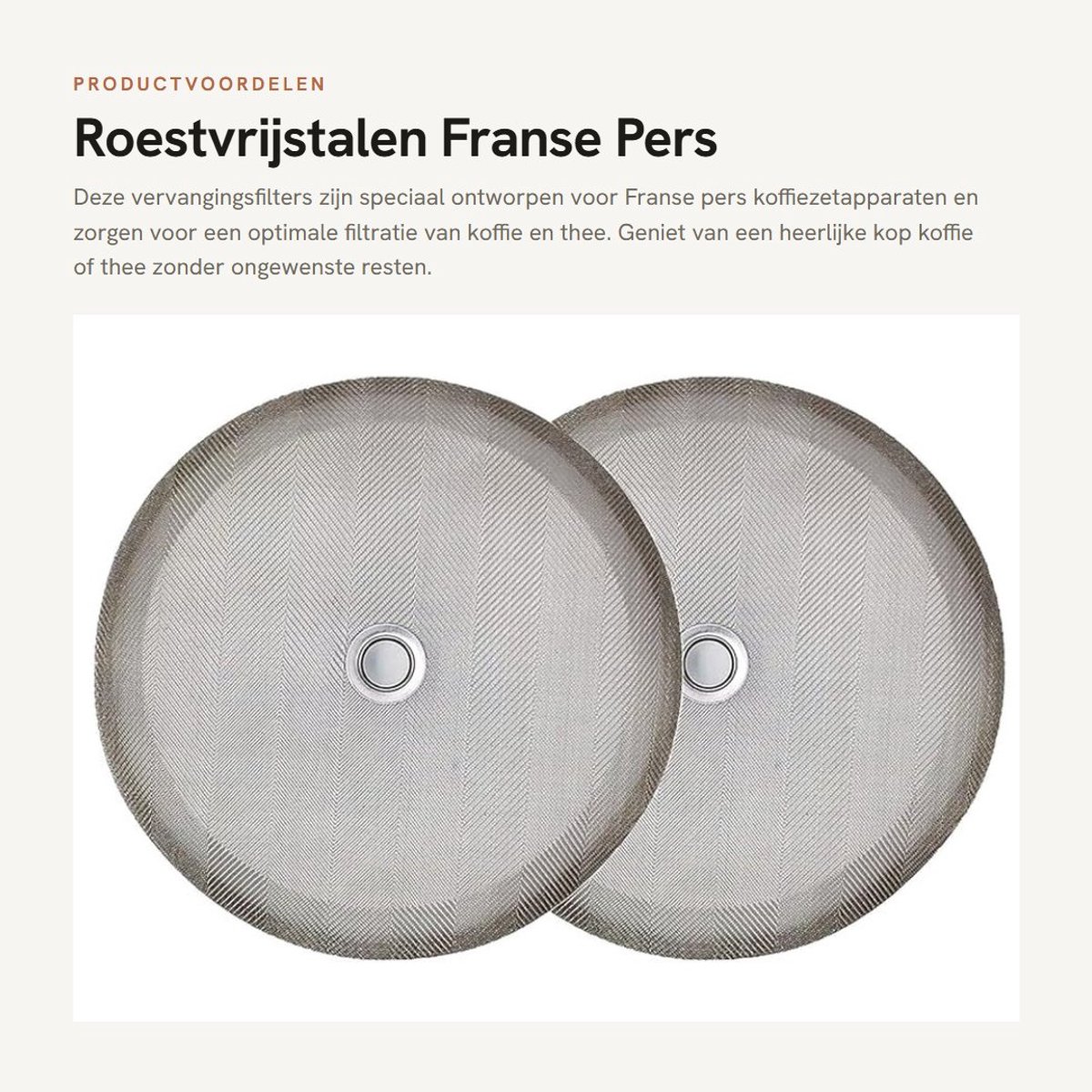 Dailygoods- Filterscherm 2 Stuks - Roestvrij Staal - Fijn Gaas - Voor Franse Pers - Geschikt voor 8 Kopjes - Duurzaam en Wasbaar - Koffiefilter