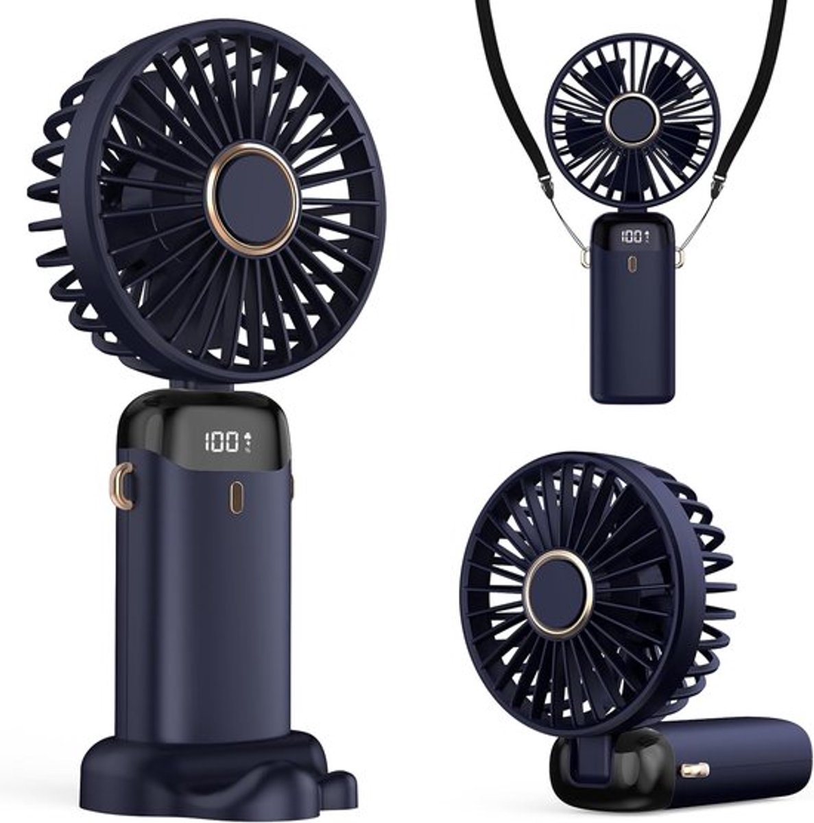 Handventilator - Draagbare opvouwbare ventilator - USB oplaadbaar - 5 snelheidsstanden - Geschikt voor buitenactiviteiten en reizen - Donkerblauw