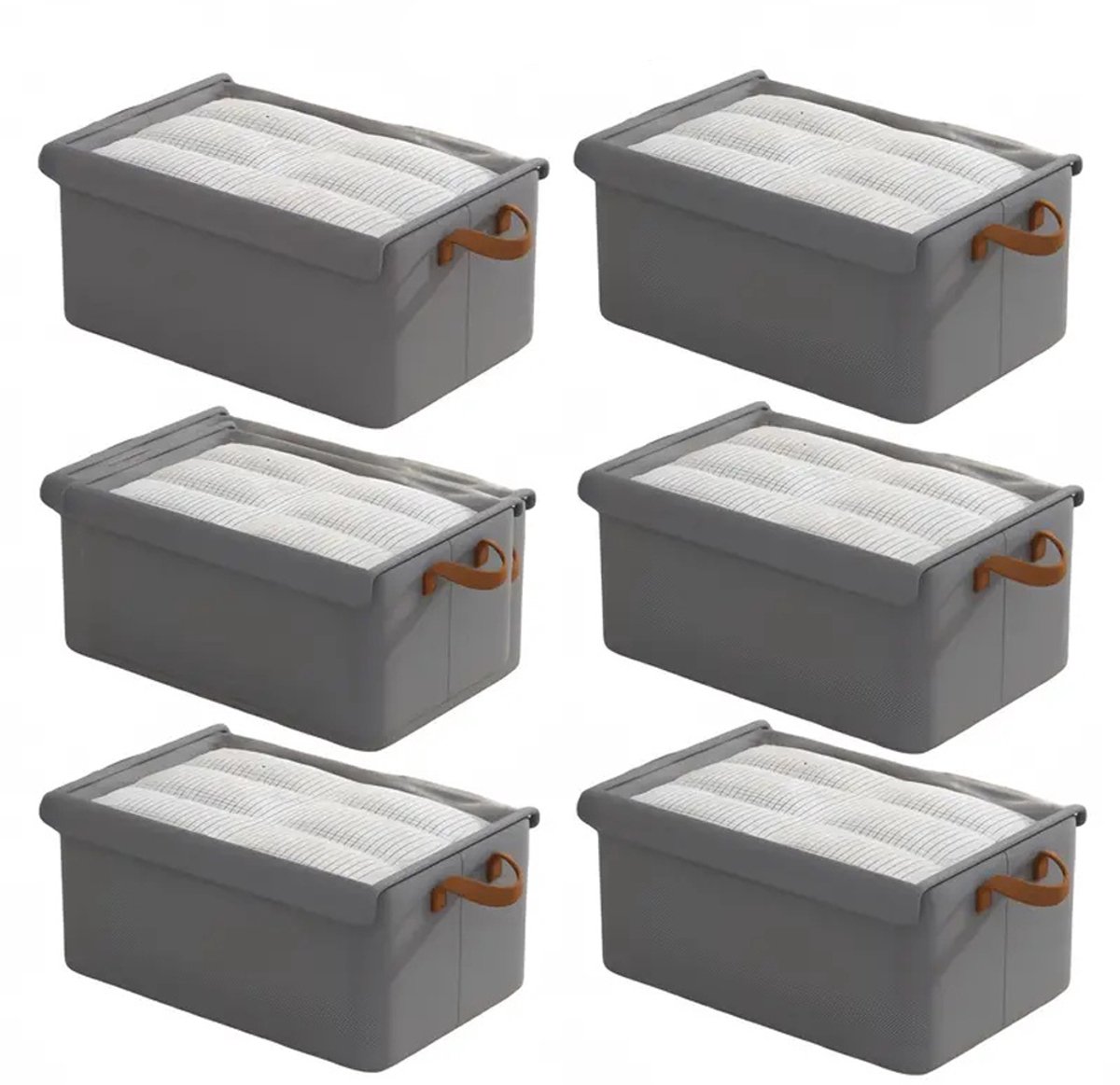 Opbergbox 6 stuks met deksel - Grote opvouwbare kleding organizer - Canvas opbergbak voor slaapkamer, plank, kast en onder bed - Grijs