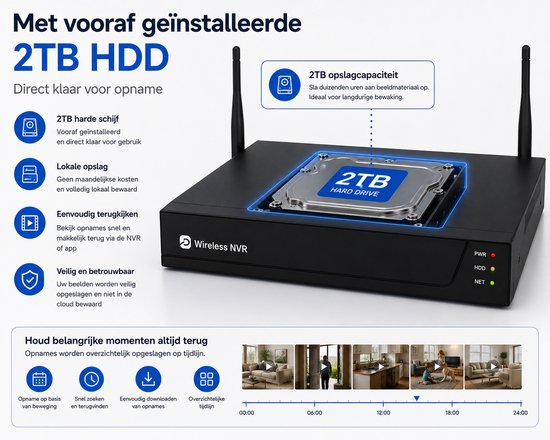 DrPhone SecureVision - NVR Camera Kit - 4 Camera Set - Bewegingsdetectie & Human Shape Detection - IP66 Waterdicht - 5MP - Tweeweg Communicatie - Verbinding tot 800 Meter - 2 TB HDD - Wit van DrPhone — afbeelding 4