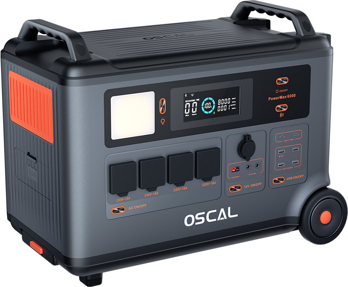 OSCAL PowerMax6000 - 3600Wh - Portable powerstation - Draagbare Accu -App-besturing Wifi/Bluetooth - voor Camping - Thuis Noodstroom