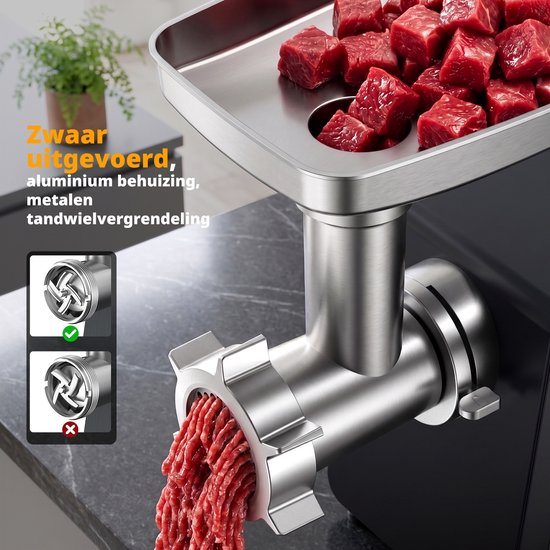 AIRMSEN Elektrische Gehaktmolen - Vleesmolen met Accessoire-opbergvak - Worstenvuller & Kibbeh-maker - Gegoten Aluminium van AIRMSEN — afbeelding 5