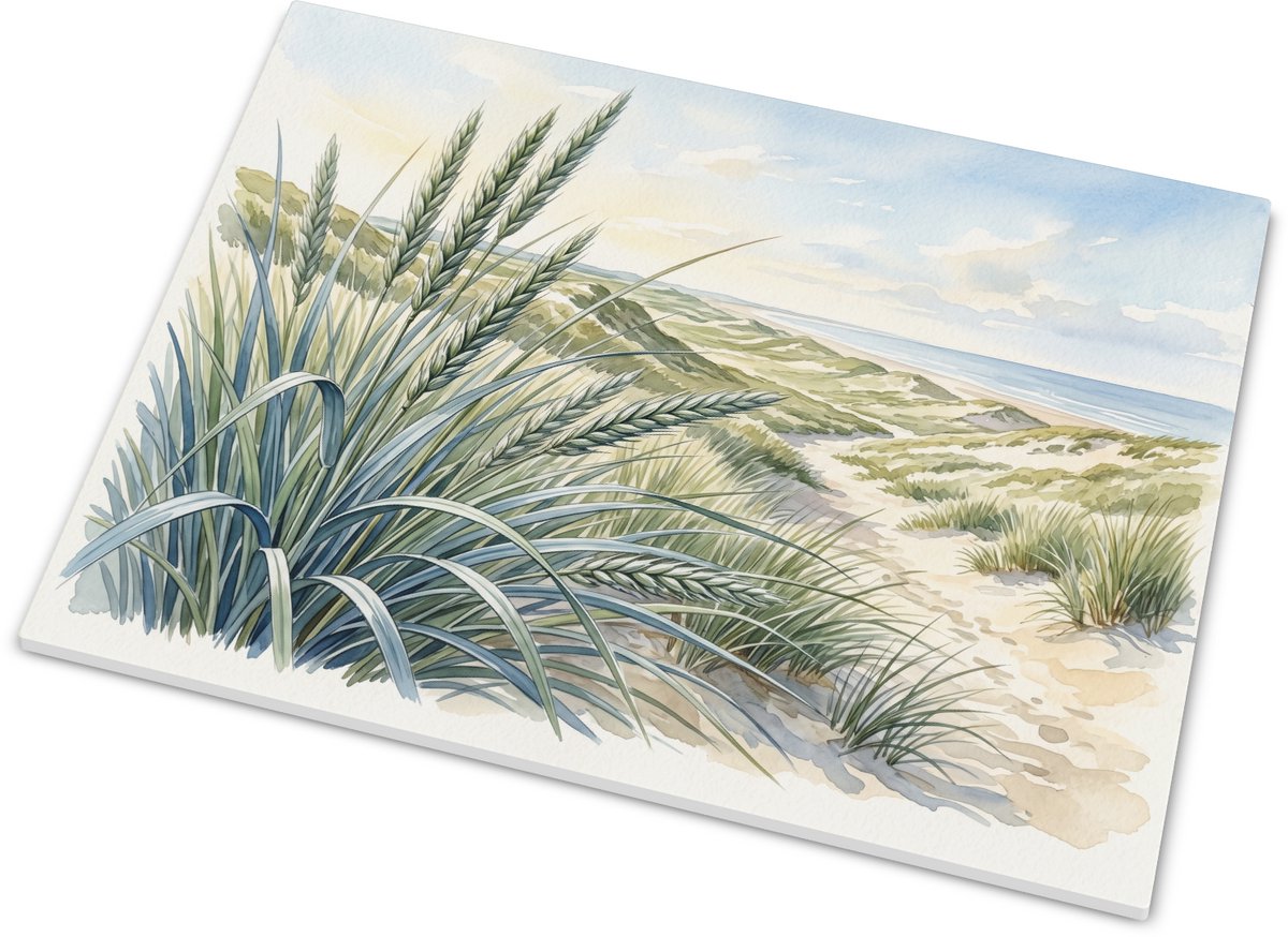 Liggend tegeltje met zandhaver in de kustduinen - Heldere aquarel van Hollands duinlandsch