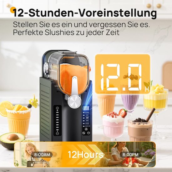Slush Machine 2 Liter – Thuis Slushiemaker met Compressor – Zelfreinigende Slushi Maker – 6 Programma’s voor Slush, Milkshake, Frappé en Cocktails – LED Display – Zonder IJs Nodig – Zwart AD03 — afbeelding 2