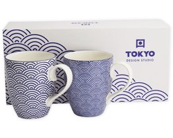 Tokyo Design Studio Nippon Blue Mug Set 2-pcs, 380ml, Wave&Dots, giftbox