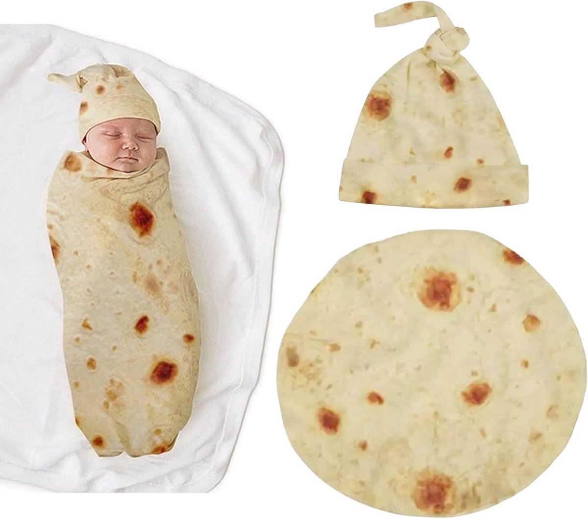 Zachte Tortilla Patroon Swaddle Decke met Muts Set voor Pasgeborenen, Perfect als Kraamcadeau en voor Foto's