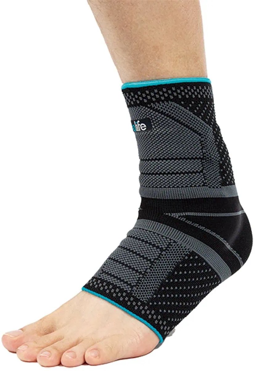 E-life Bio-Contour – Enkelbandage – Enkel ondersteuning en compressie bij enkelblessures - L - Grijs